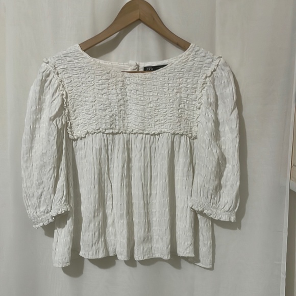 Zara Tops - Zara White 3/4 Sleeve Crop Shirt